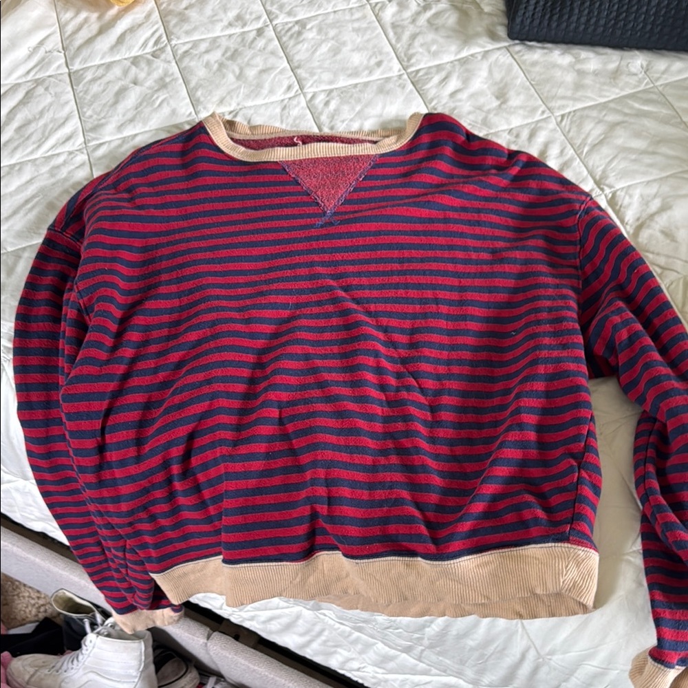 Free People Red and Blue Striped Sweatshirt